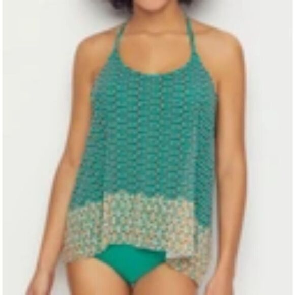 NWT Coco Reef Women Aqua Blue Brown Underwire Swim Tankini Top size 36D - Picture 1 of 12